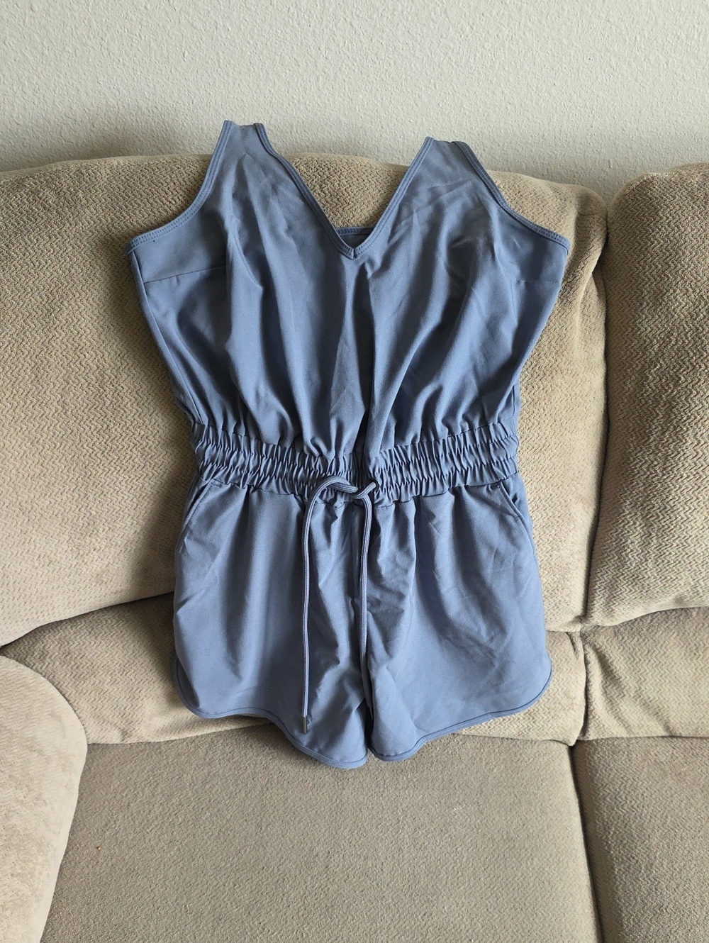 Abercrombie & Fitch Slate Blue Sleeveless Drawstring Romper